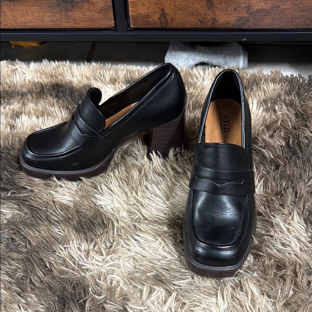 a.n.a Black Chunky Platform Block Heel Loafers